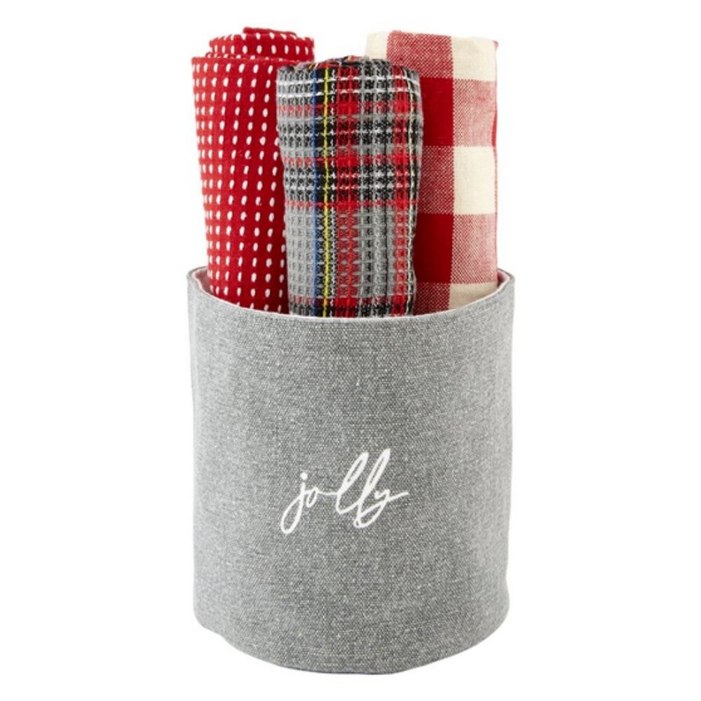 Mud Pie Gray Tartan Towel Bucket Set/NWT